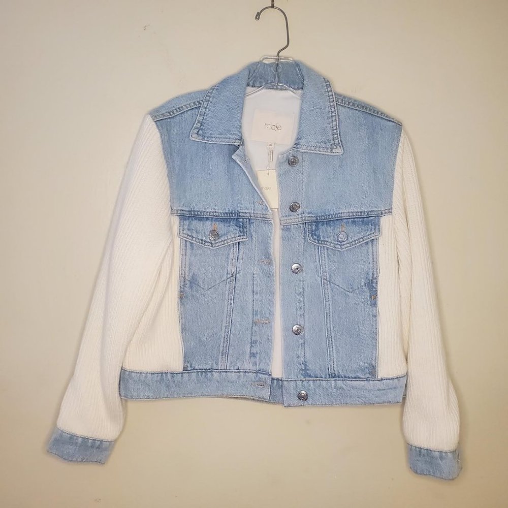 Maje - Knitted Sleeve Denim Jacket - Sz 36 (S) NEW!